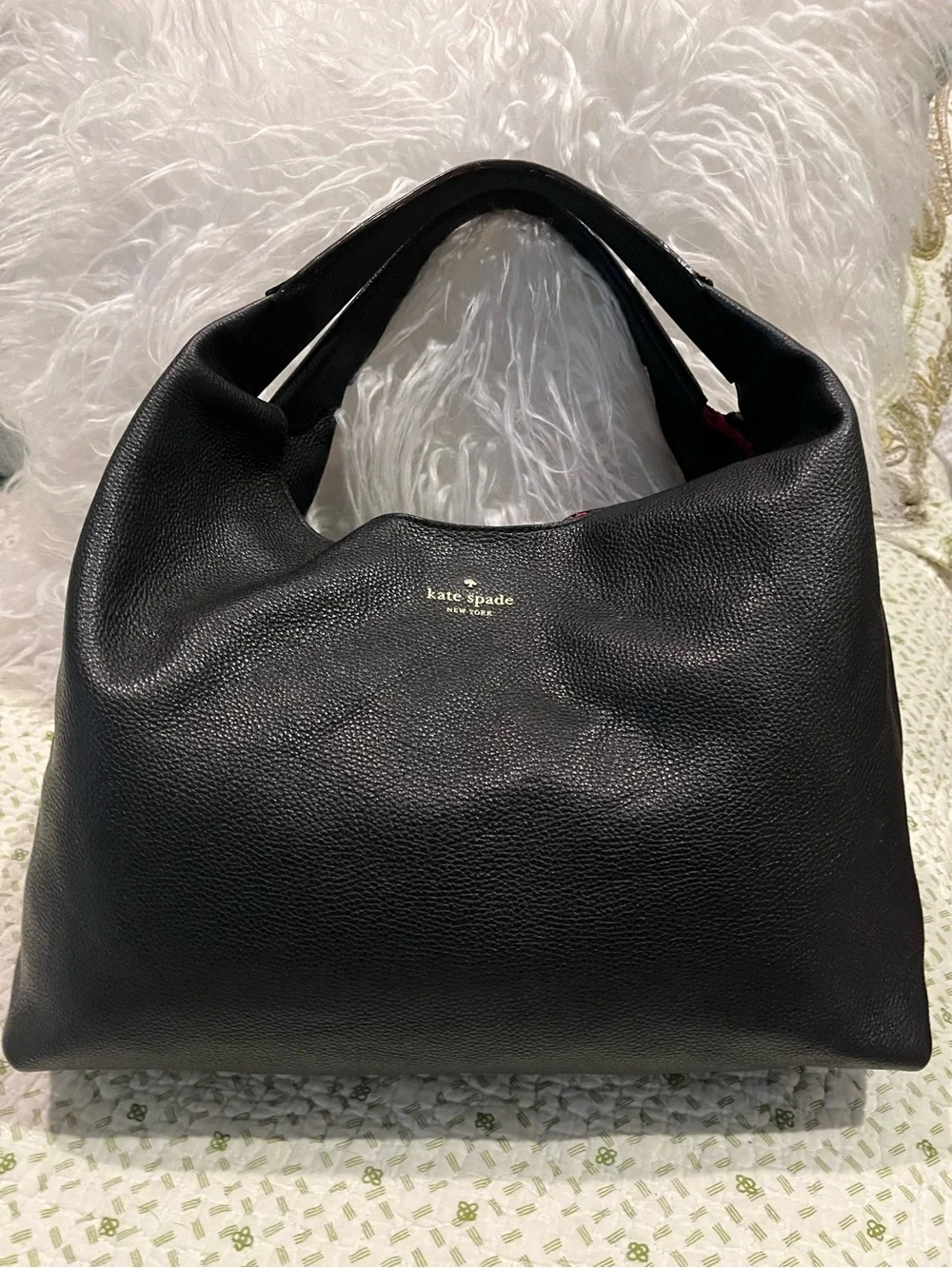 kate spade Mansfield Juniper Black Pebbled Leather Hobo Bag